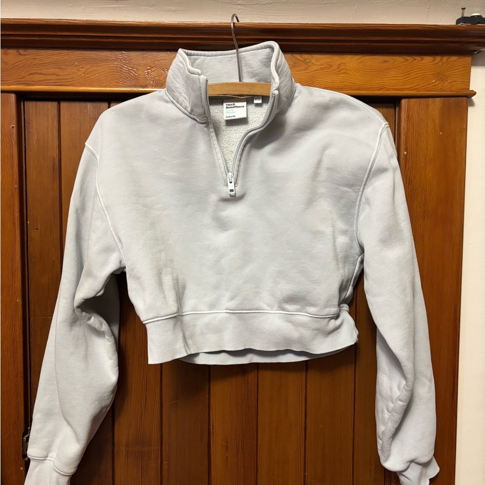 Aritzia TNA cozy fleece boyfriend fit crop Quarter-Zip pullover